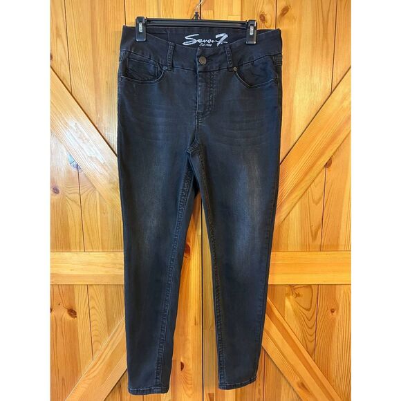 SEVEN7 Womens Black Distressed 2 Button Zip Closure Legging Jeans Size 12 (5140) - Picture 1 of 10